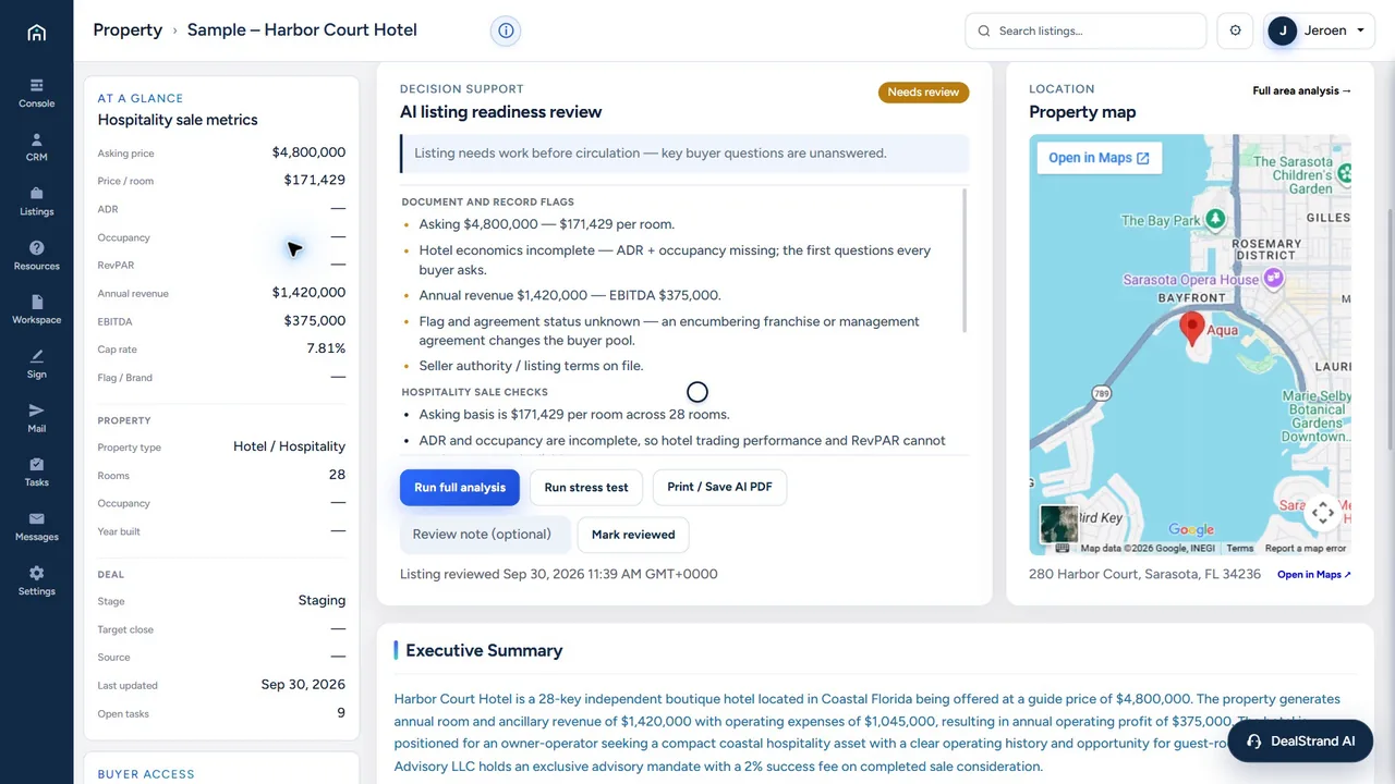 Sample Advisory mandate with its review status and financials